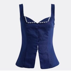 NWT Reformation Viola Linen Lace Trim Button-Up Top Blue 0